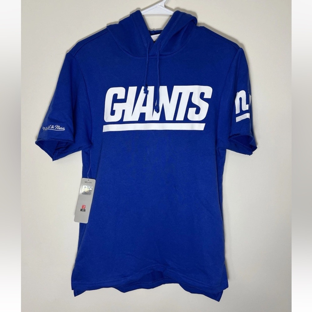 Mitchell And Ness NFL NY Giants Hooded Short Sleeve Sweatshirt Blue Womens Small